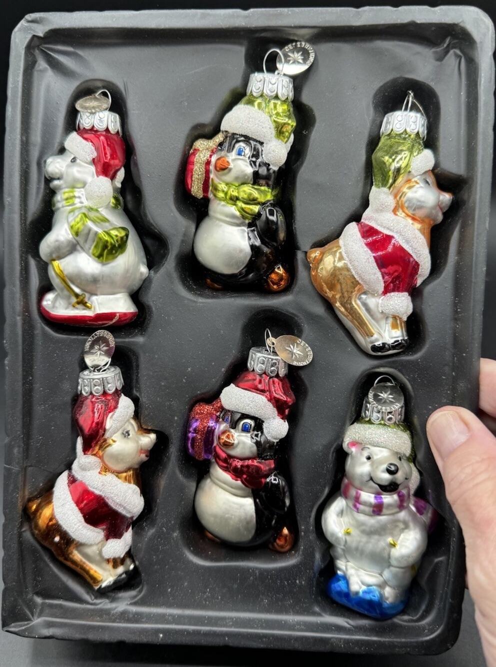 Christopher Radko Celebrations 6 Blown Glass Snowman Christmas Ornaments 48D